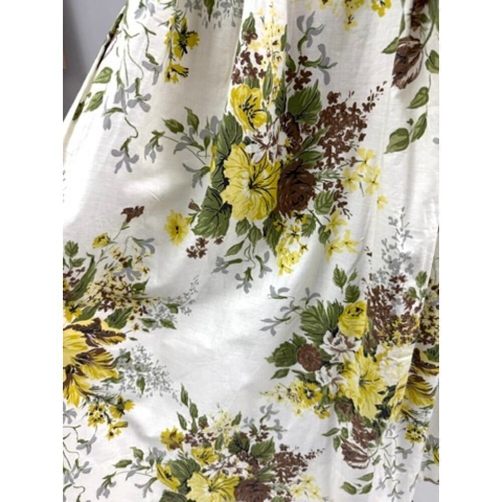 50s VTG White Cotton Floral Skirt Yel/Brw/Green Pleated Metal Zipper Belt Loops - Picture 5 of 5